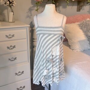 Pixie Girl Vicki Sigg Summer Dress Gray Stripe Knit Spaghetti Strap Girls 14